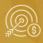A stylized illustration of an arrow hitting the center of a target with a dollar symbol nearby, representing financial goals or success.