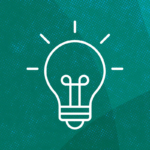 A simple white line drawing of a light bulb on a teal textured background, symbolizing an idea or innovation.