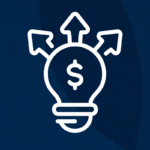 A light bulb with a dollar sign inside and three arrows pointing outwards, symbolizing ideas or innovations leading to financial growth.